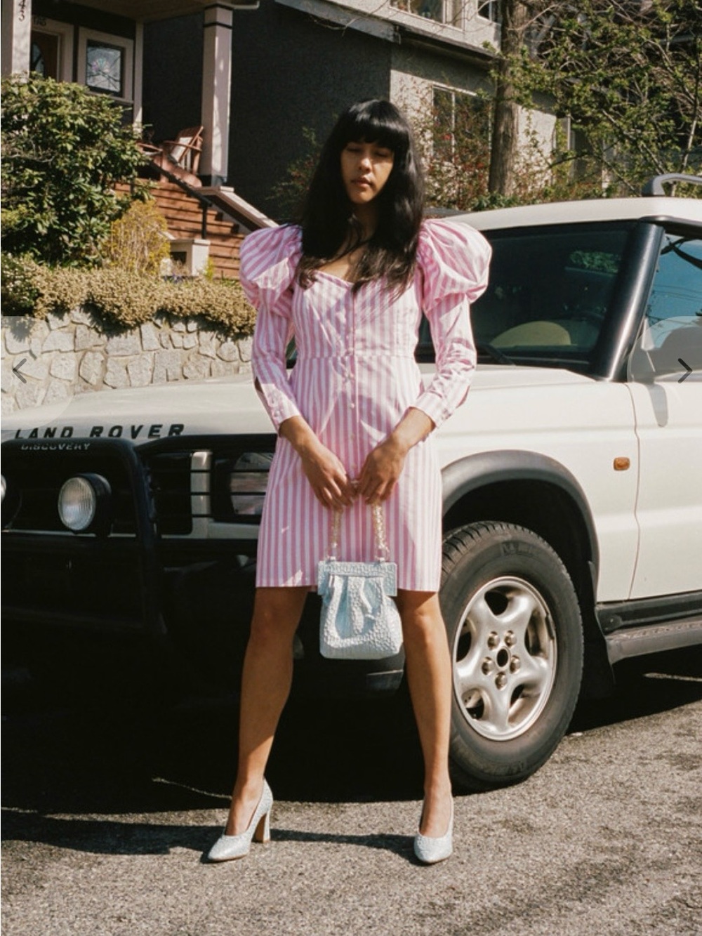 Striped Pink Puff-Sleeve Cotton Tunic Top